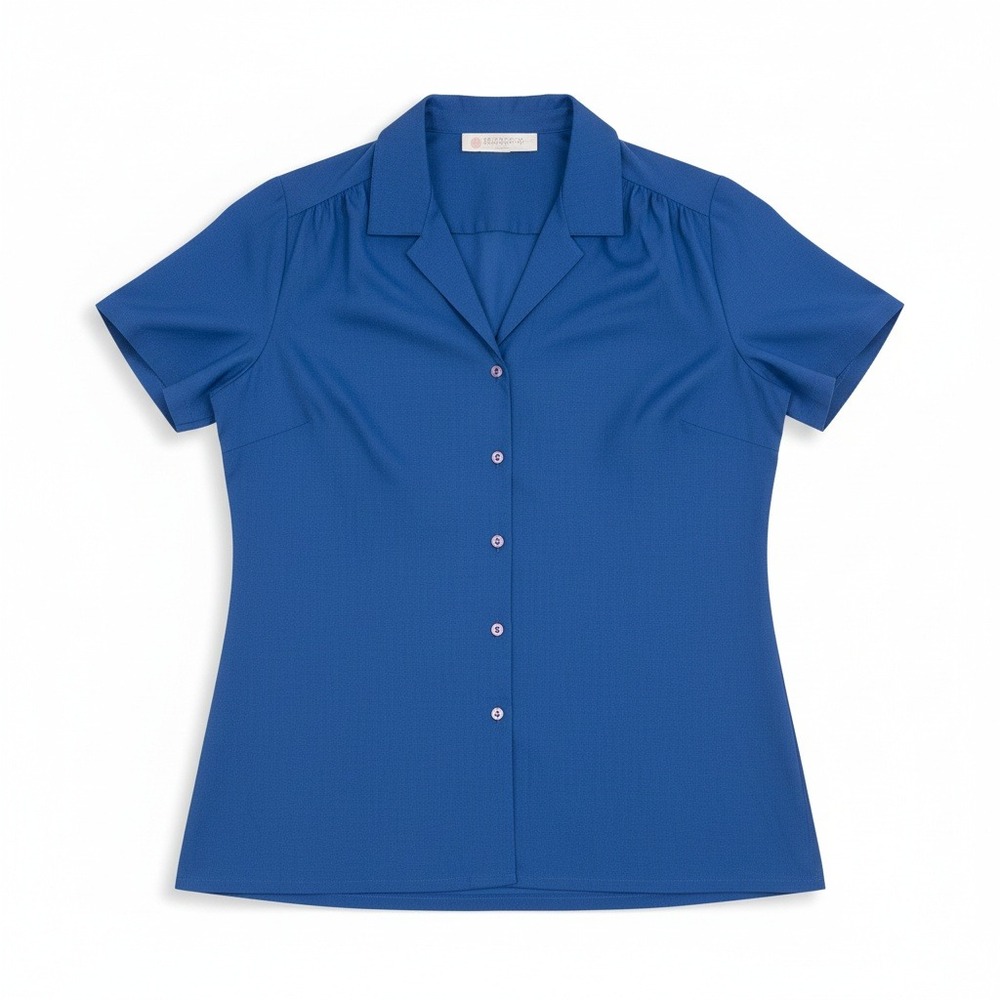 Lady Arrow Vintage Royal Blue Button Down, Woman's Large Shirt. Notched‎ Collar